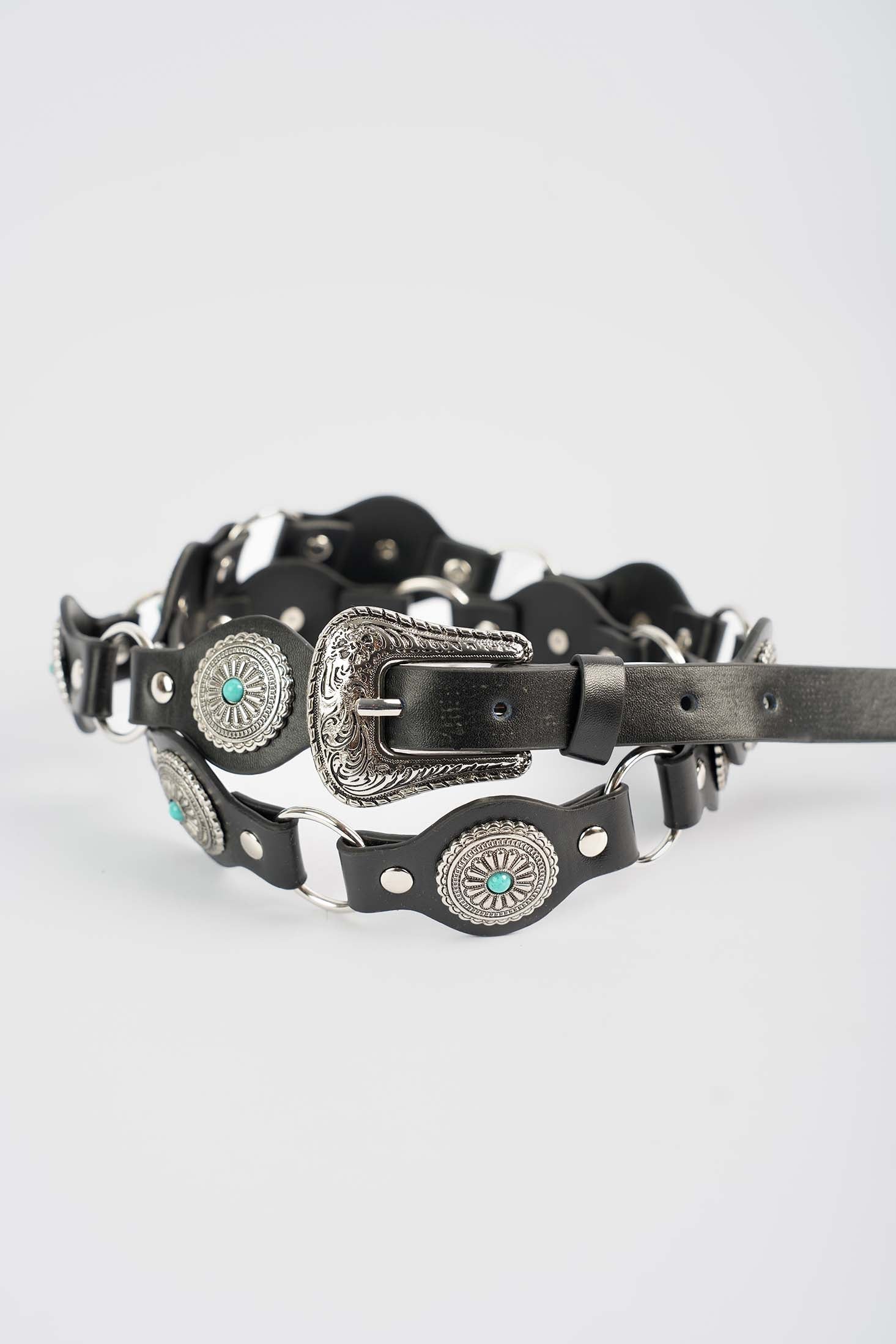 Black Leather Turquoise Stud Belt