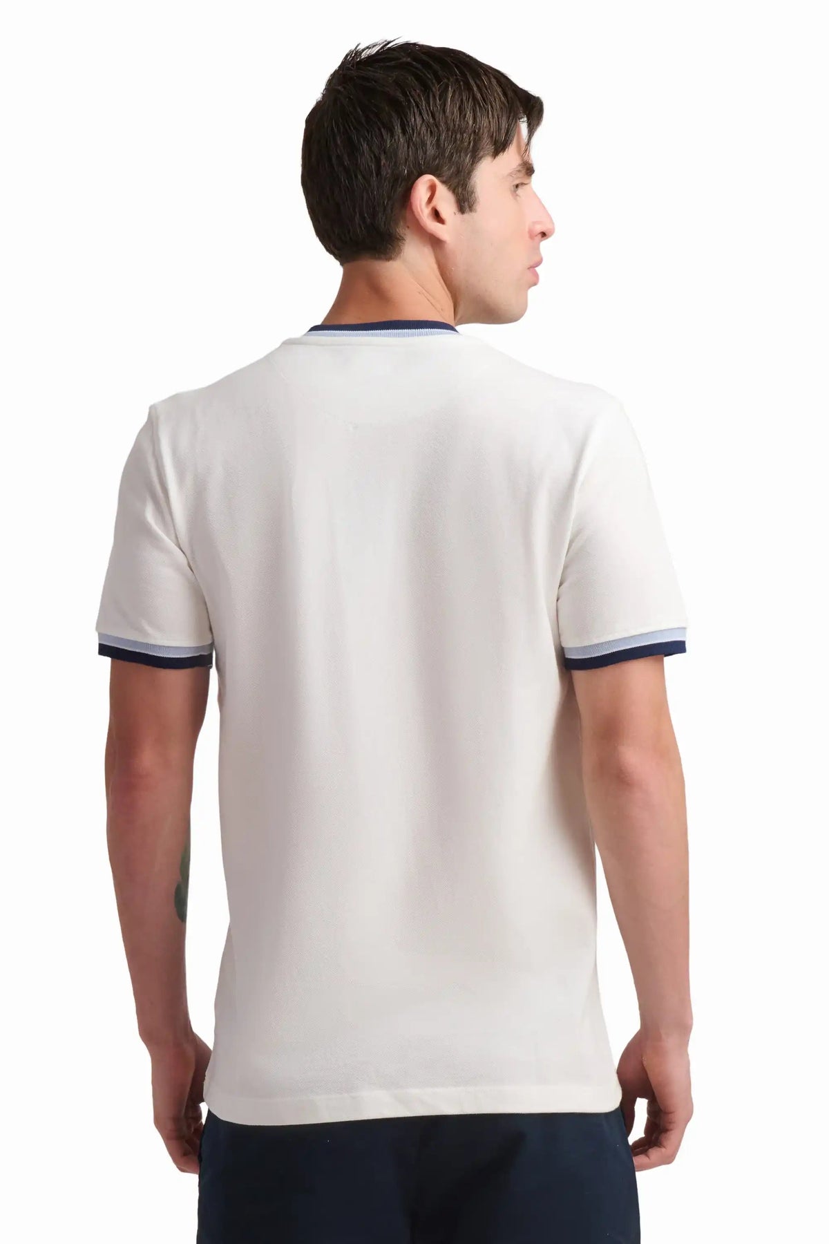 White Contrast Trim Cotton T-Shirt