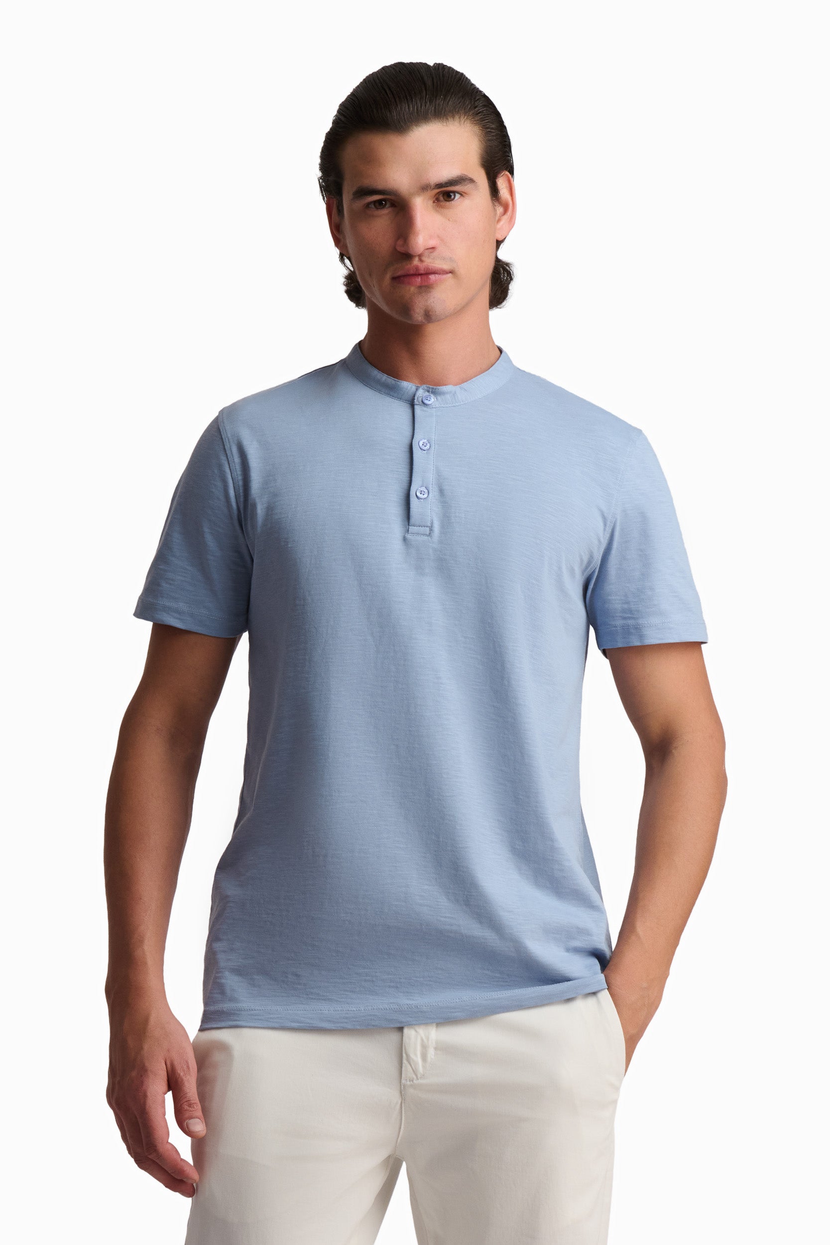 Sky Blue Cotton Henley T-Shirt