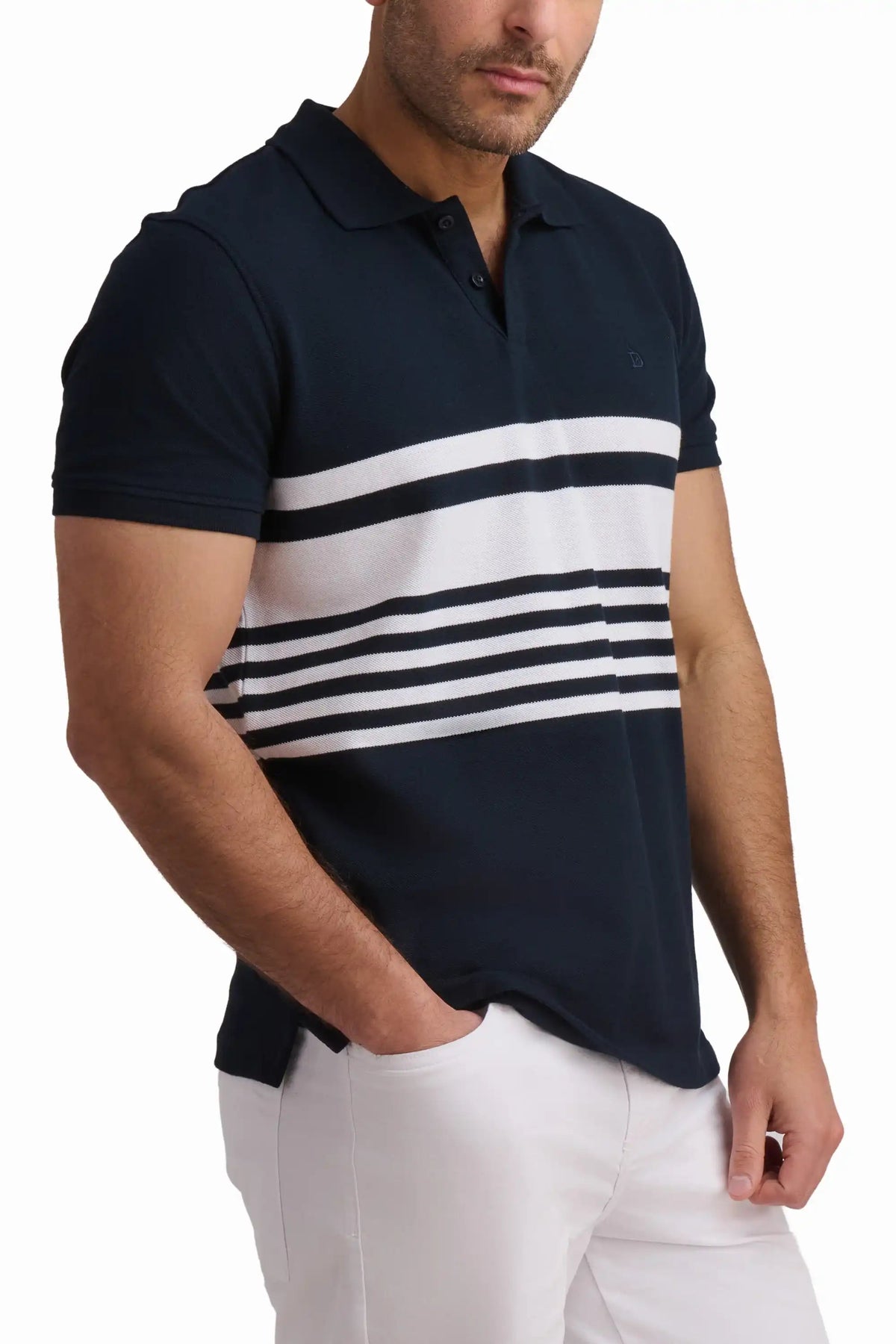 Navy Stripe Cotton Polo Shirt