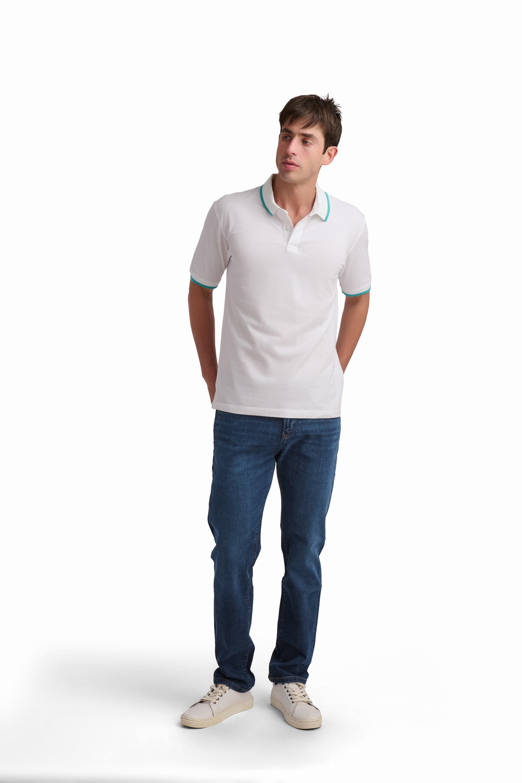 Men’s White Contrast Collar Polo Shirt