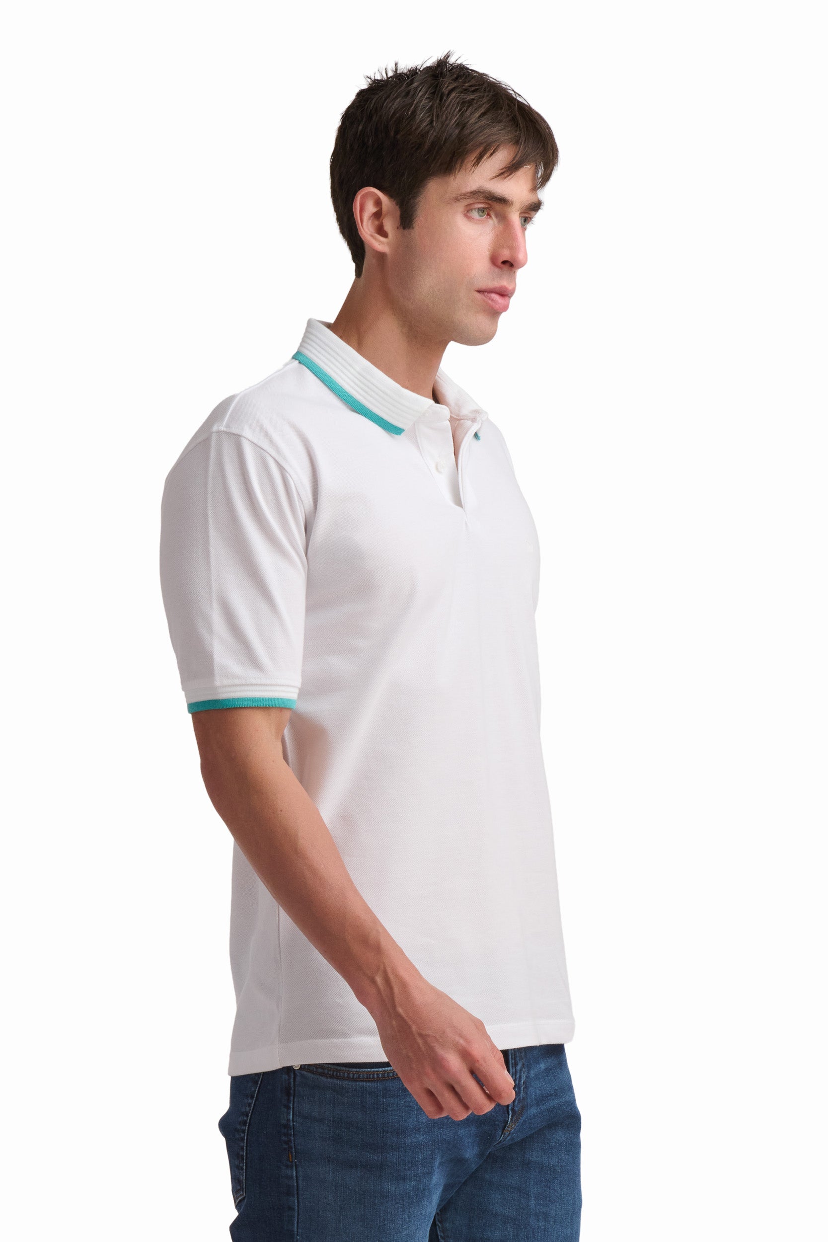 Men’s White Contrast Collar Polo Shirt