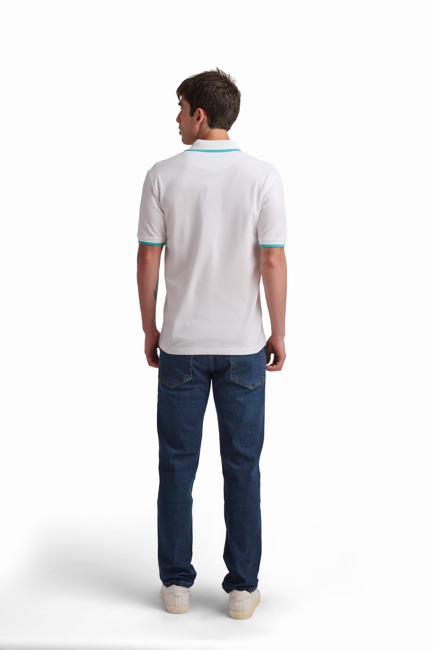 Men’s White Contrast Collar Polo Shirt
