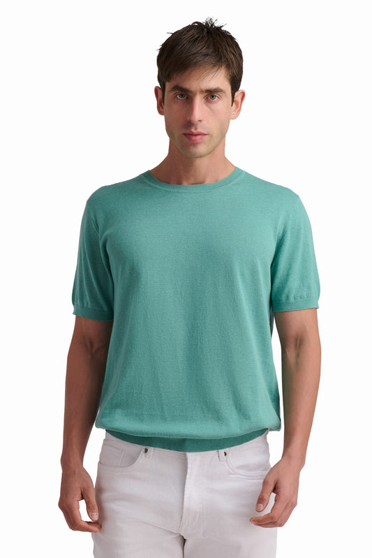 Aqua Cotton-Linen T-Shirt