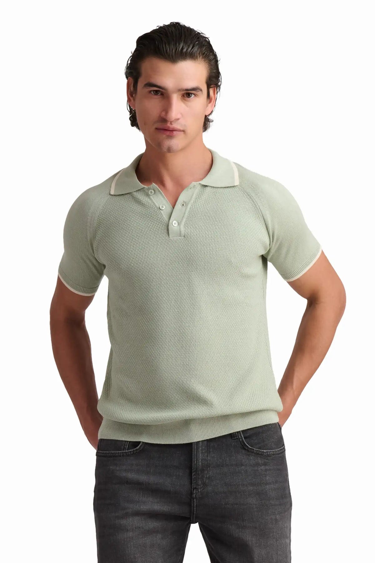 Sage Green Cotton-Modal Polo Shirt
