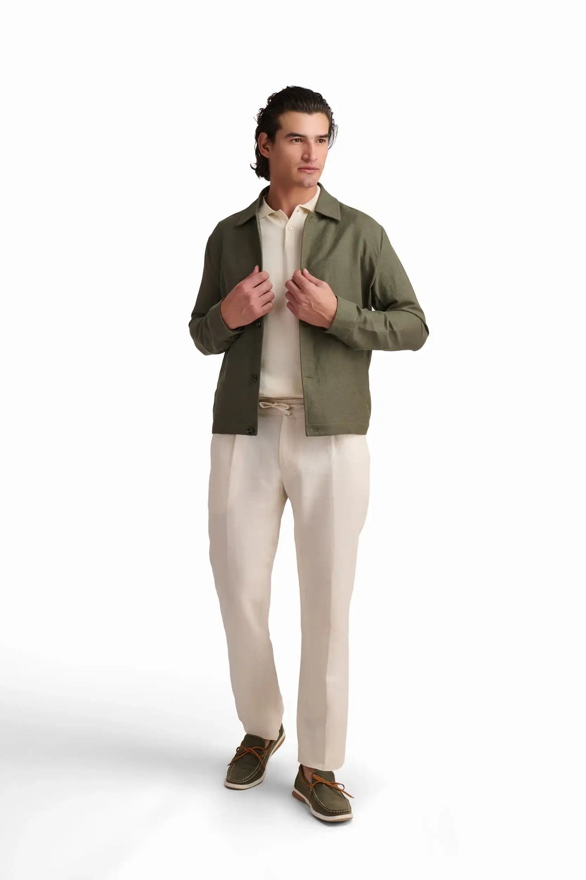 Olive Linen-Blend Overshirt