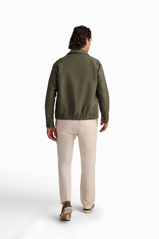 Olive Linen-Blend Overshirt