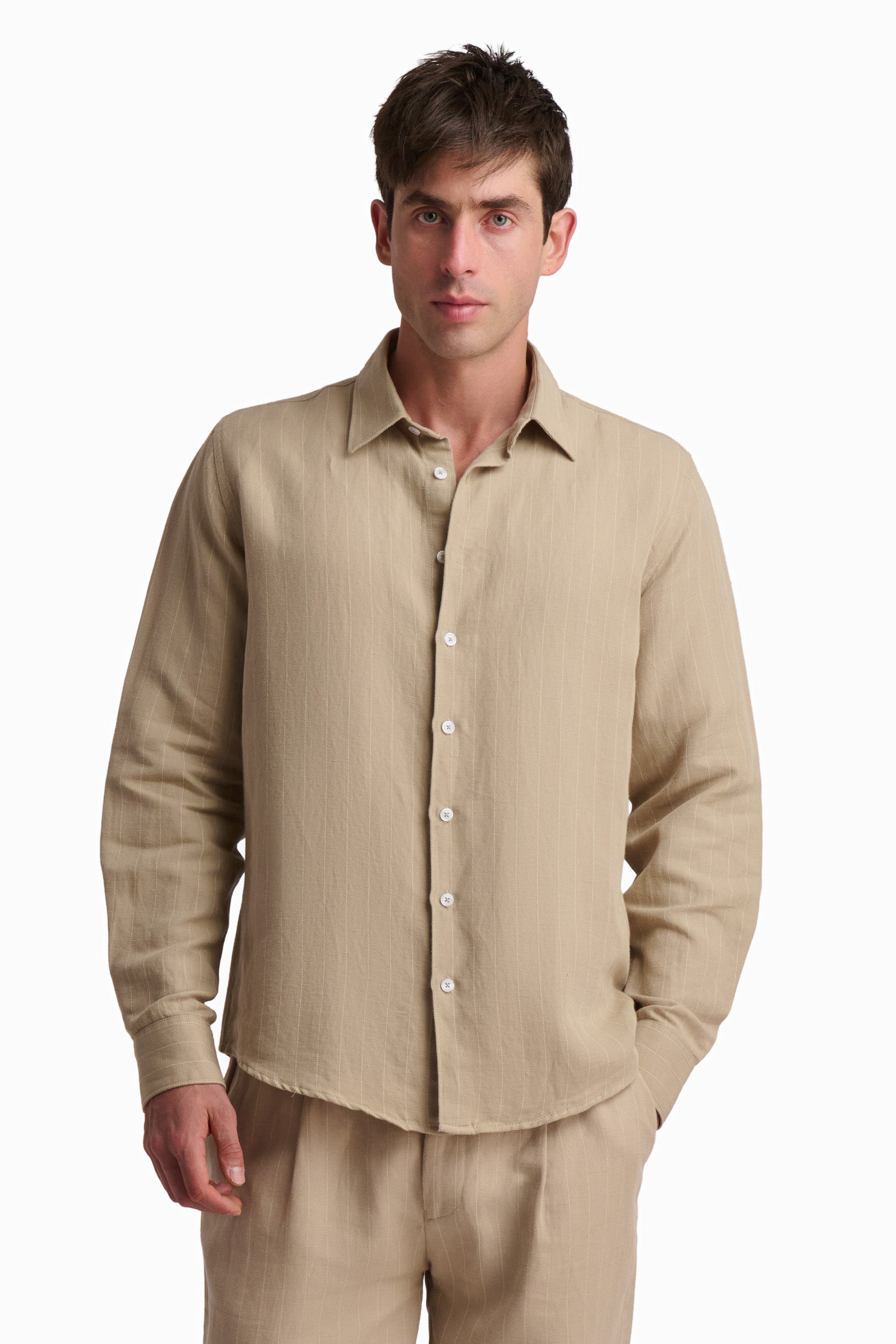Men’s Beige Linen-Cotton Shirt