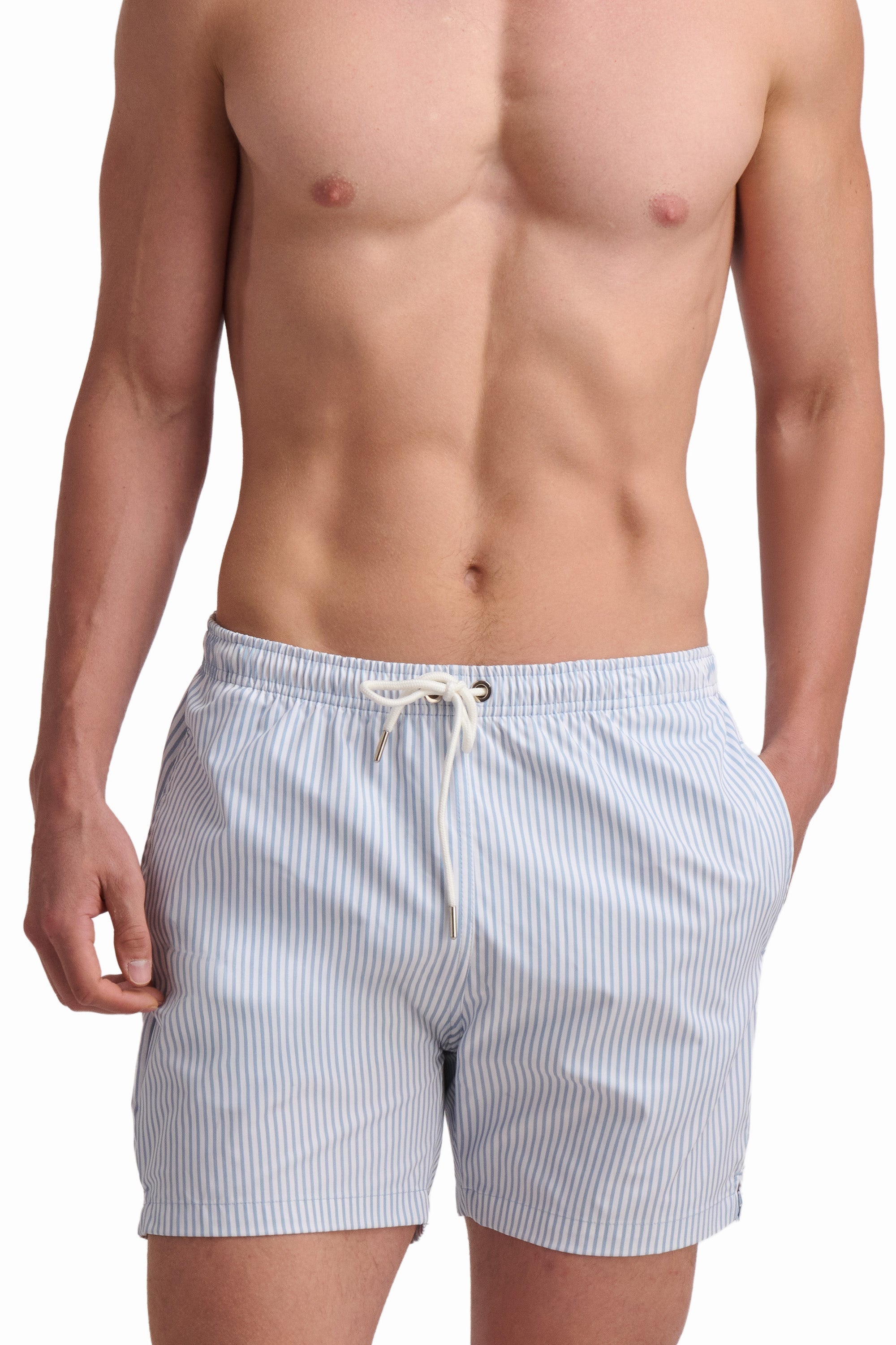 Light Blue Striped Swim Shorts