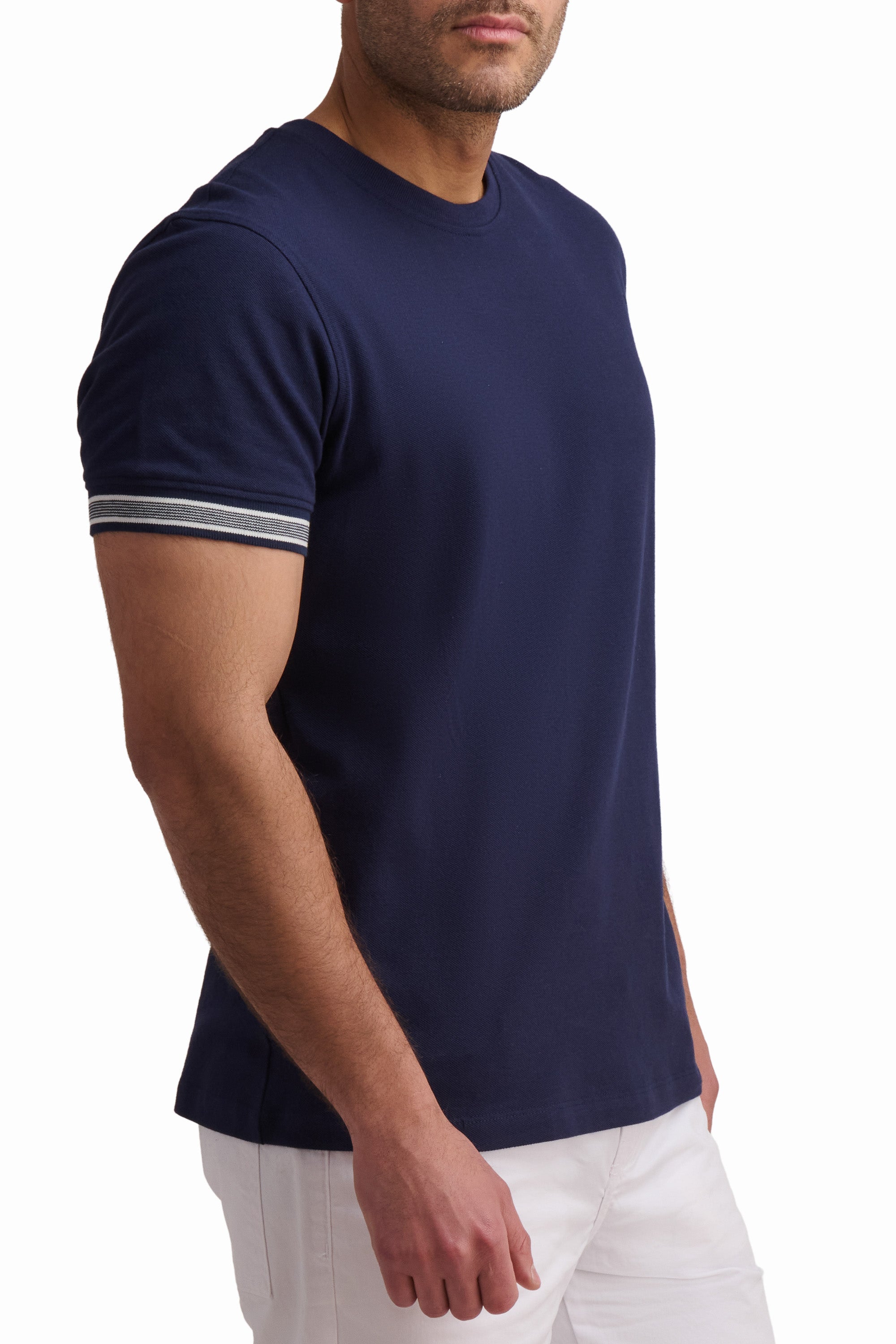 Men’s Navy Contrast Sleeve Cotton T-Shirt