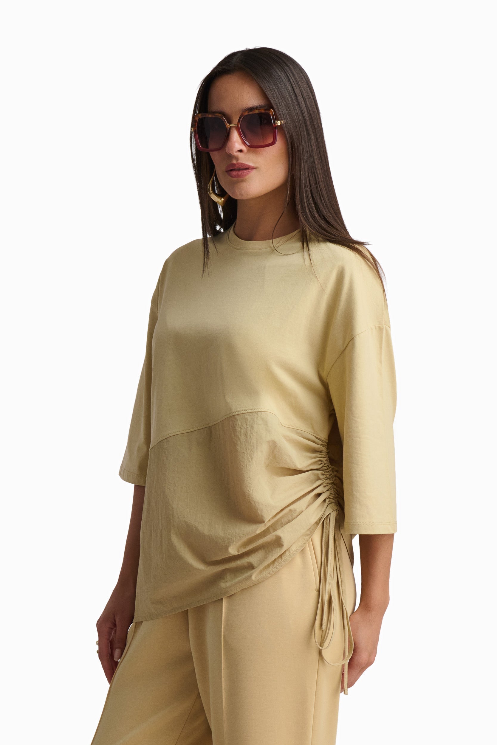 Sand Contrast Panel Cotton Top