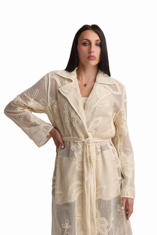 Cream Floral Lace kimono