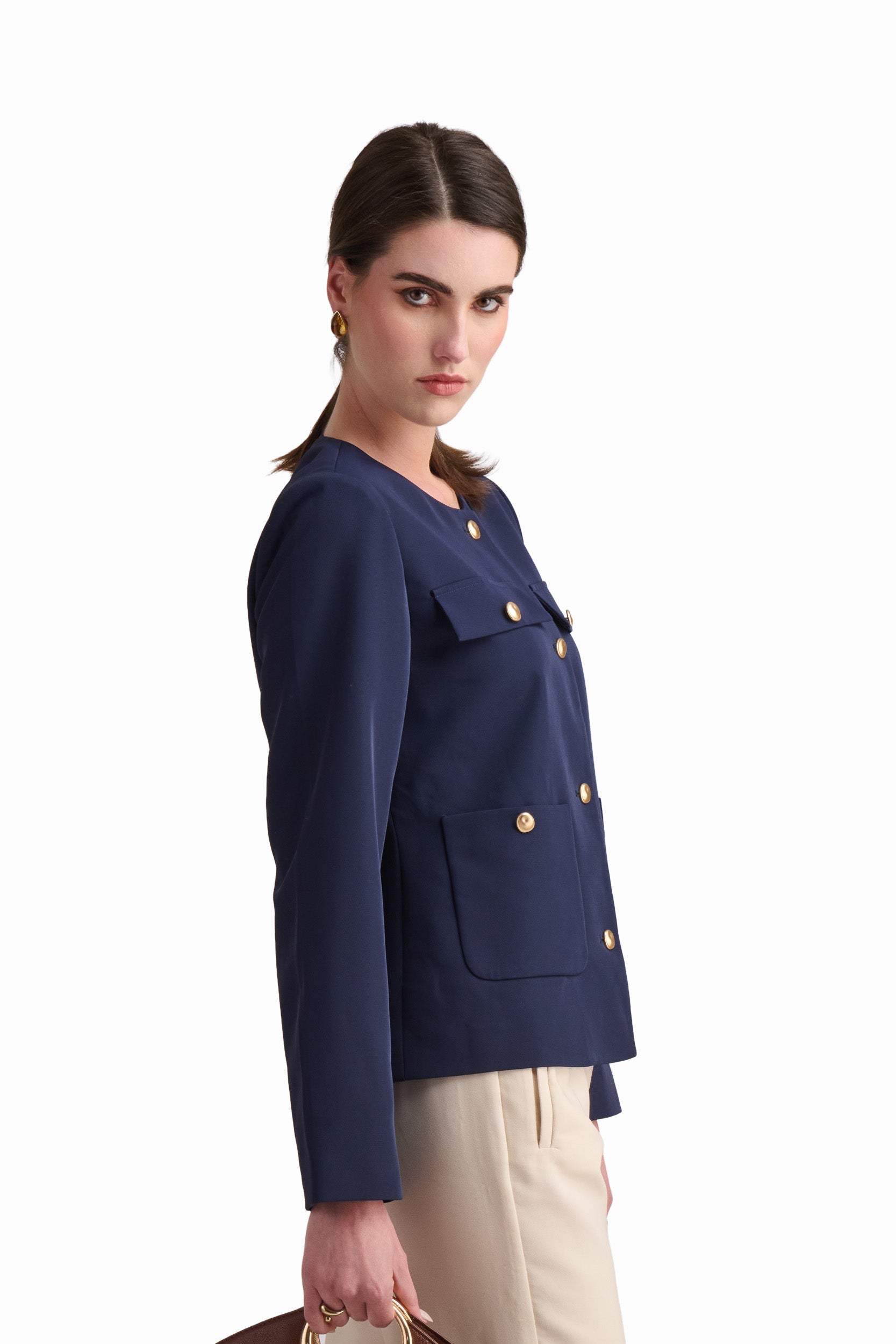Navy Gold-Button Tailored Jacket