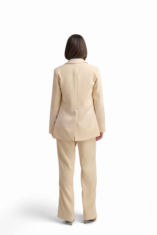 Cream Belted Tailored Blazer