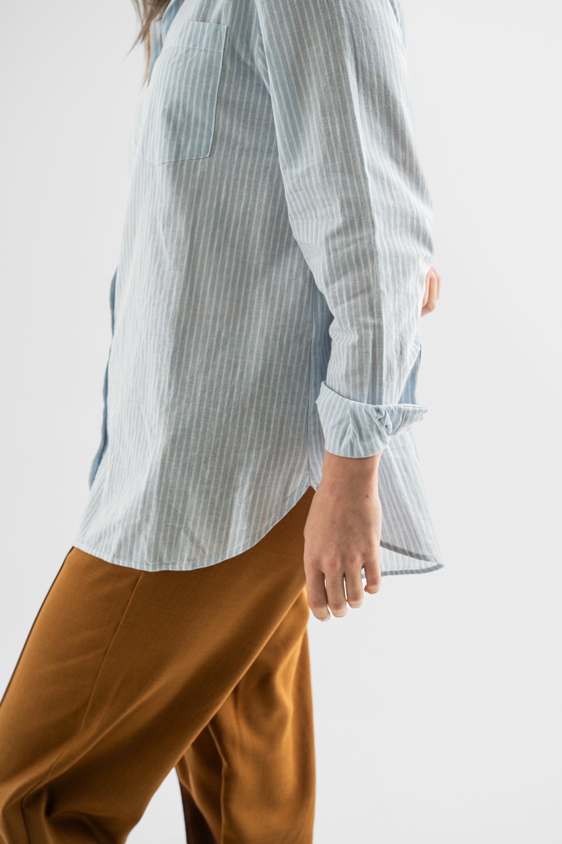 Light Blue Striped Cotton-Linen Shirt