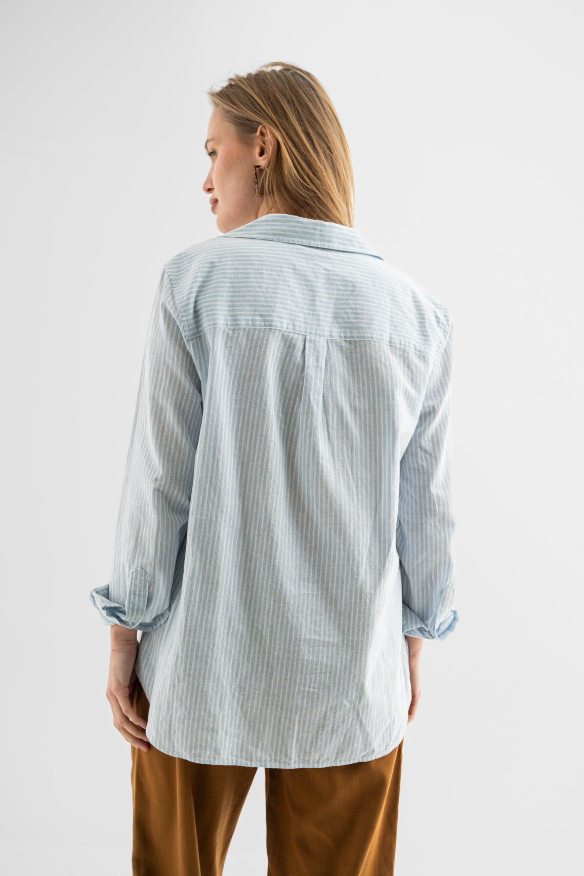 Light Blue Striped Cotton-Linen Shirt