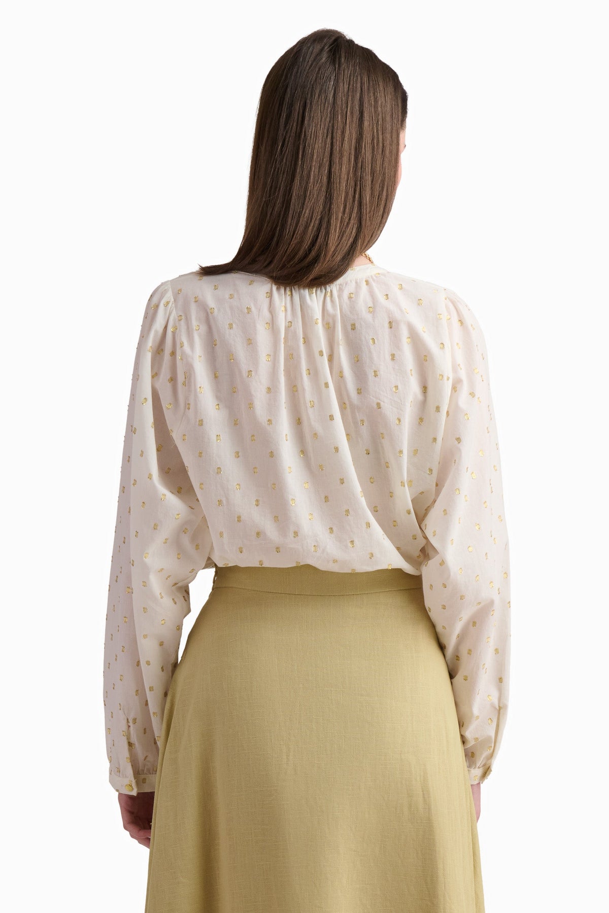 Cream Dotted Button-Up Blouse