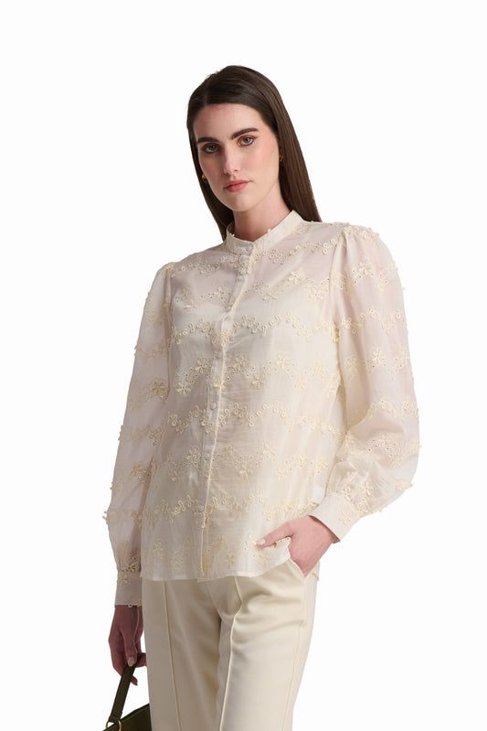 Victorian-Inspired Scalloped Eyelet Blouse