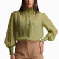 Olive Whisper High-Neck Blouse