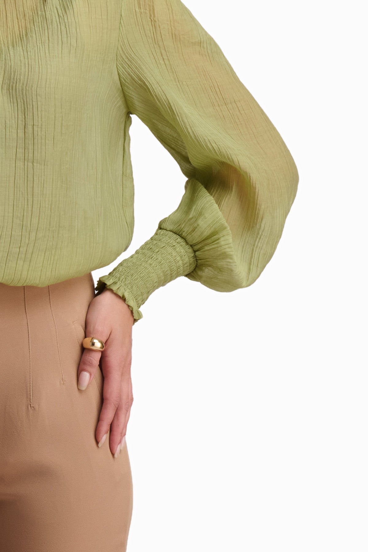 Olive Whisper High-Neck Blouse