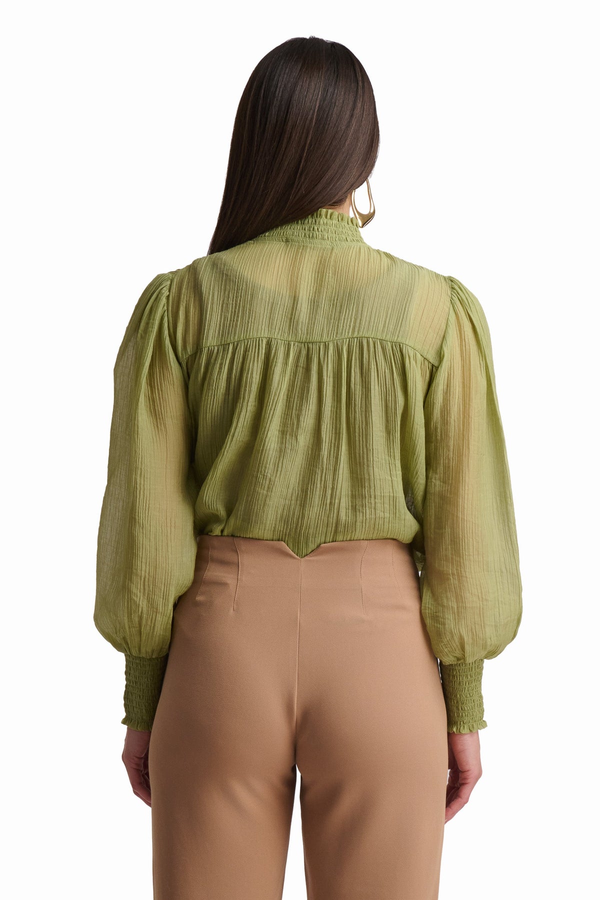 Olive Whisper High-Neck Blouse