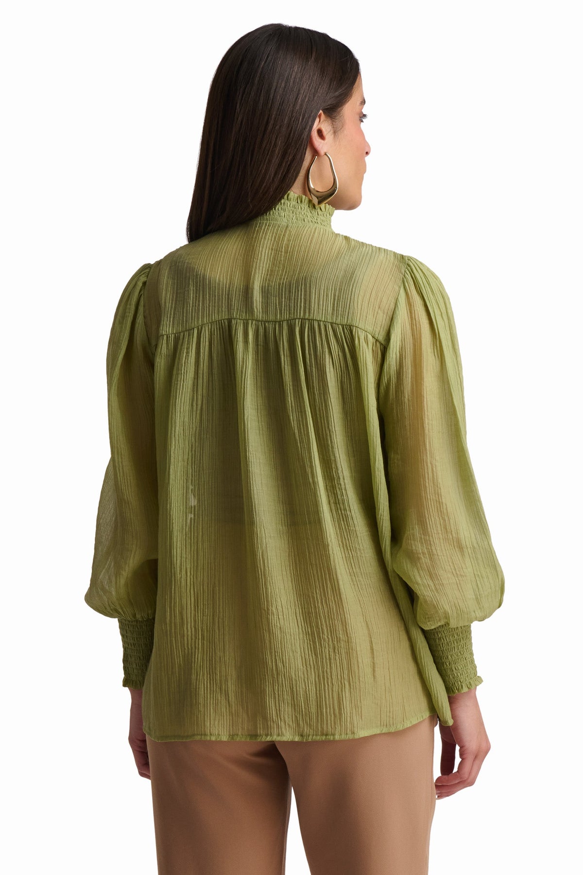 Olive Whisper High-Neck Blouse