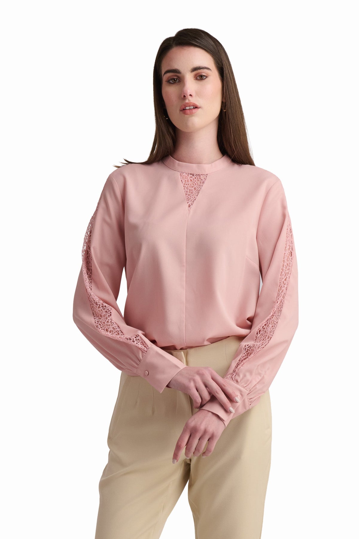 Blush Pink Blouse with Lace Detail