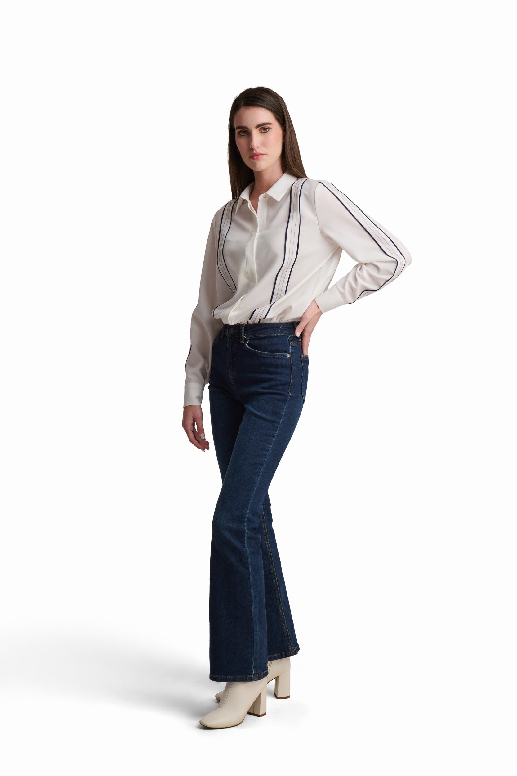 White Shirt with Contrast Stripe Detailing