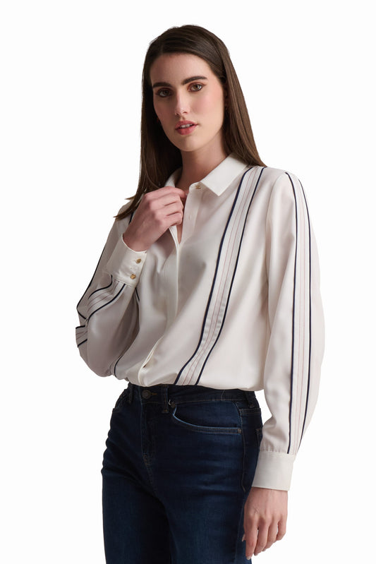 White Shirt with Contrast Stripe Detailing