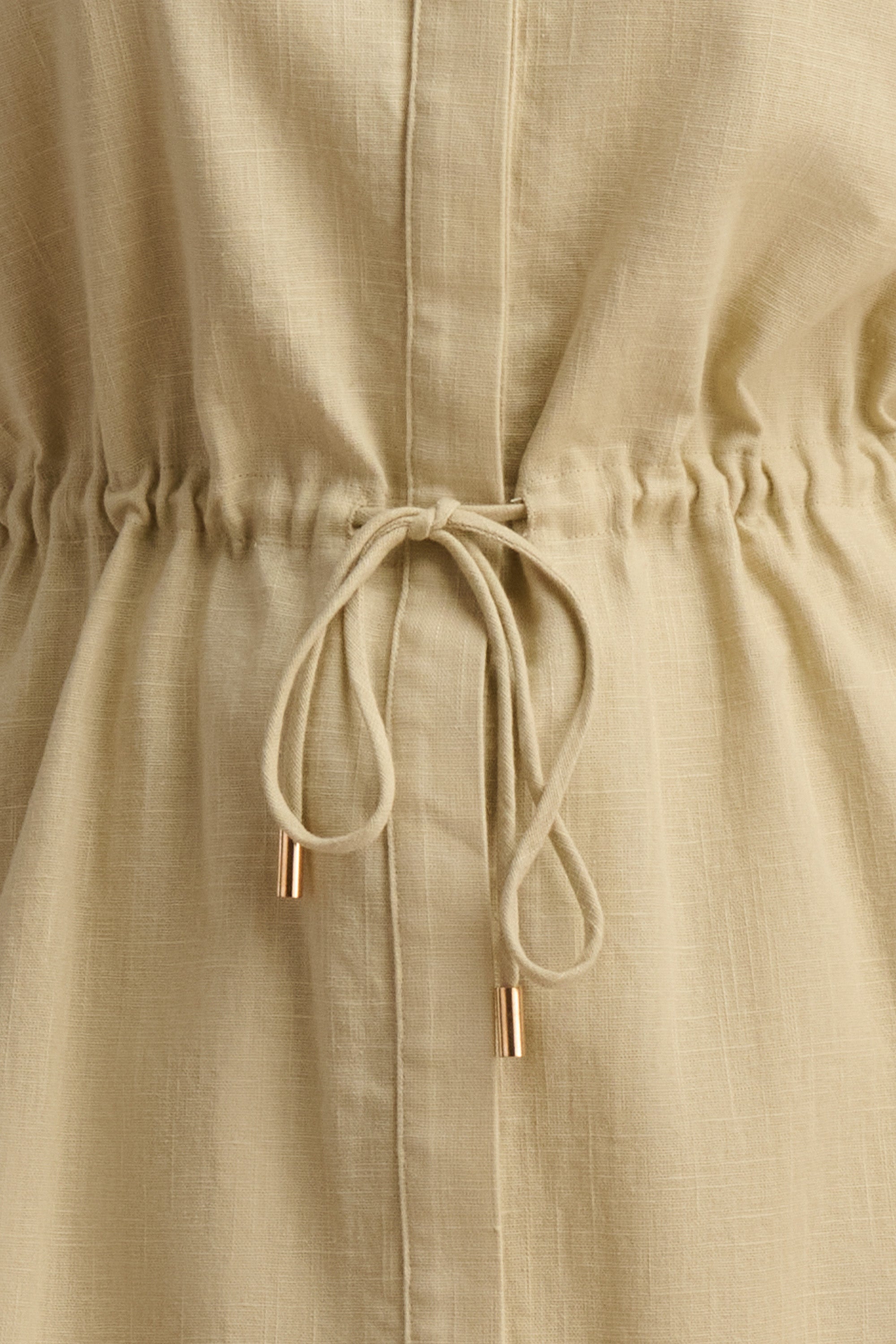 Beige Drawstring Waist Tunic Shirt