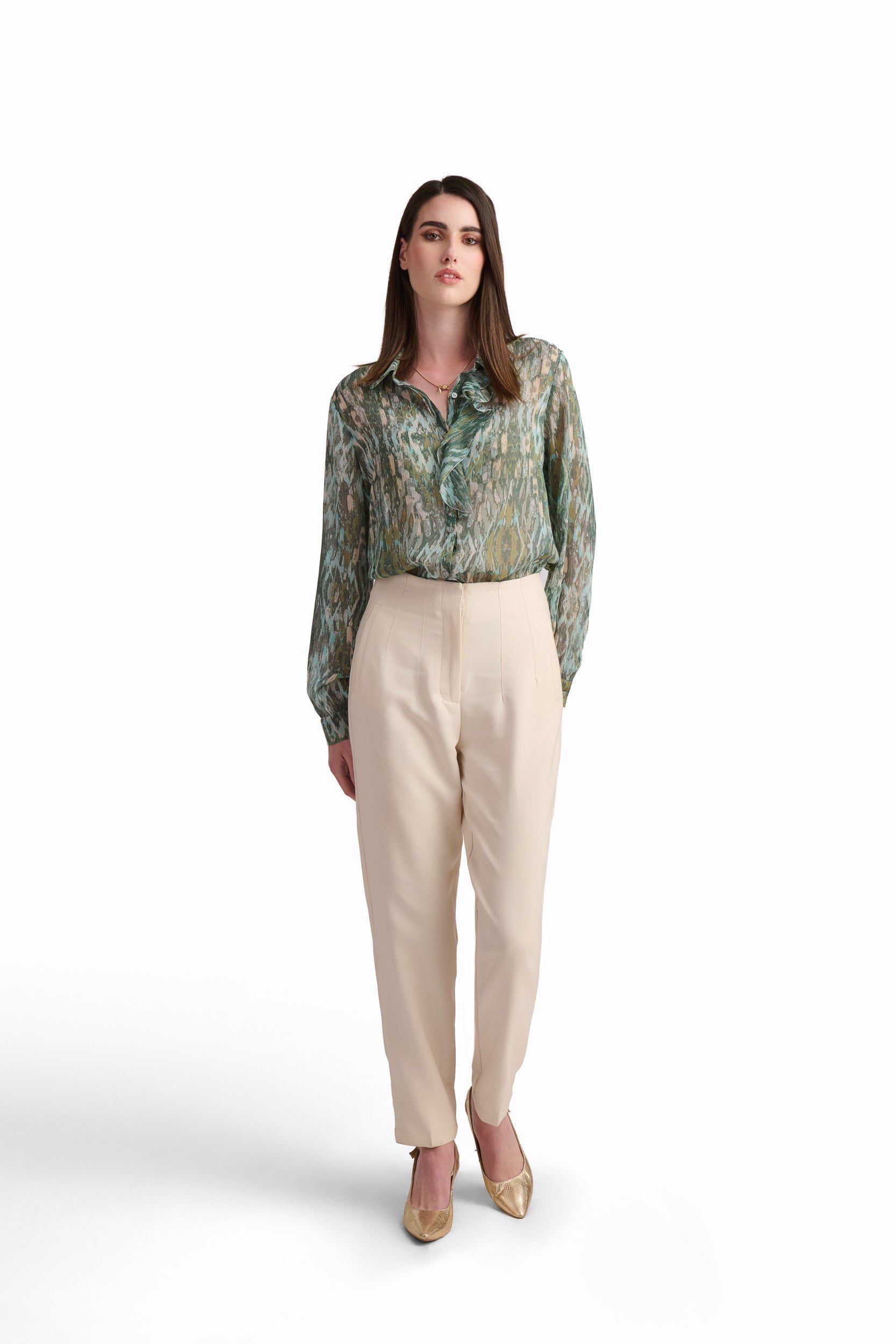 Ruffle-Detail Printed Blouse