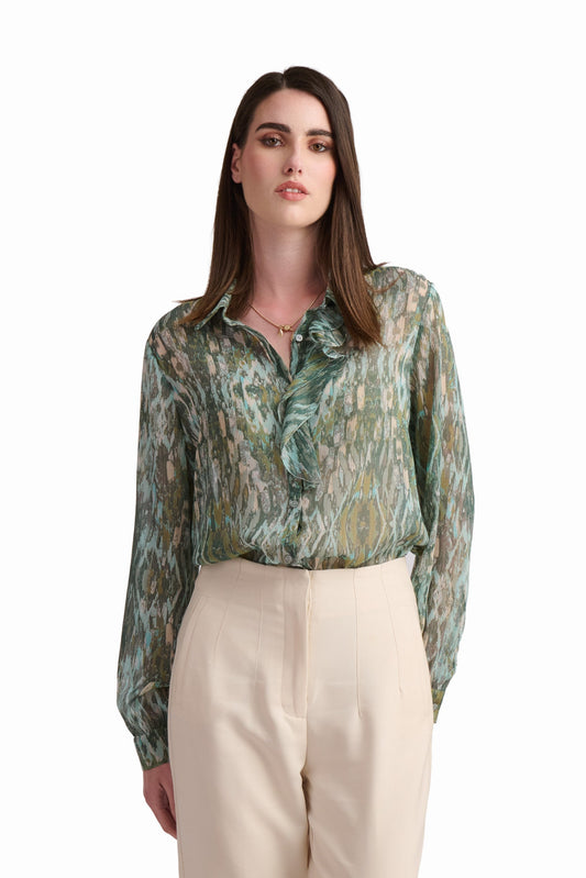 Ruffle-Detail Printed Blouse