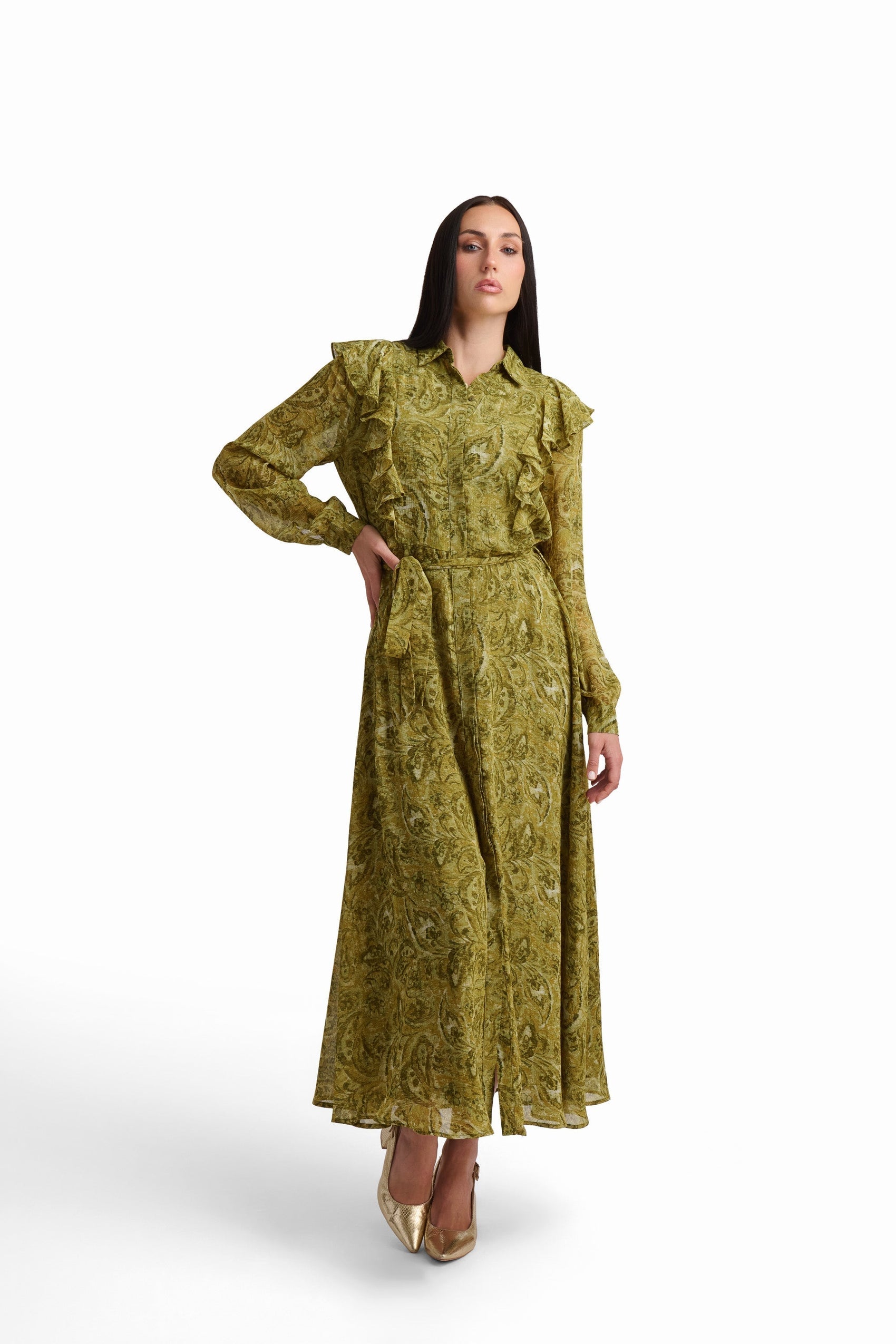 Elegant Printed Belted Maxi Dress