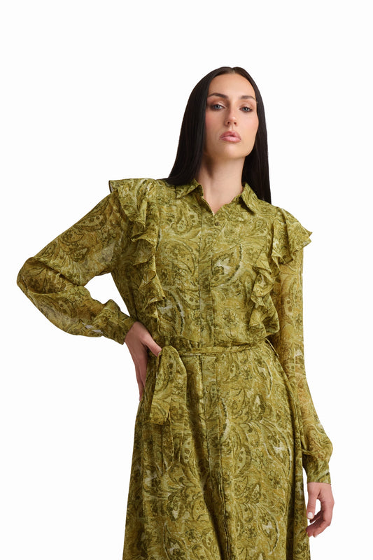 Elegant Printed Belted Maxi Dress