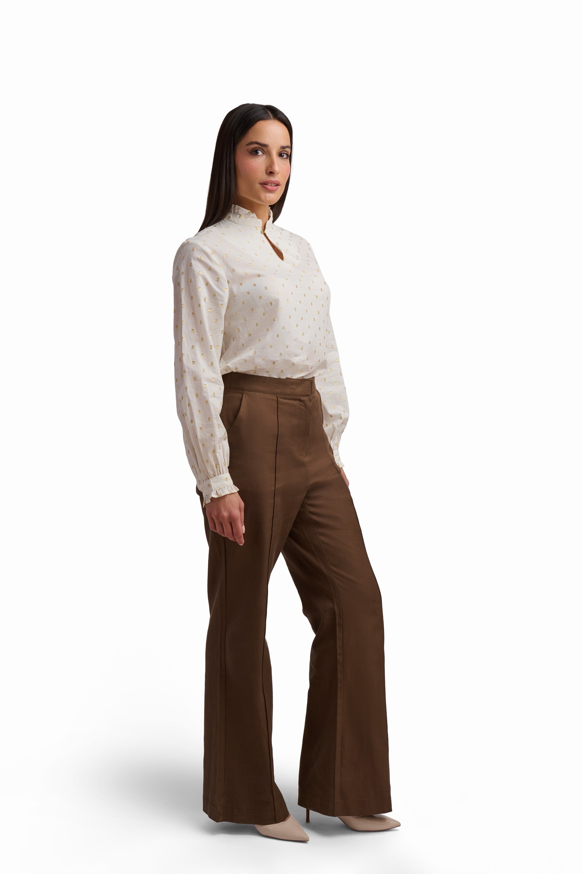 Cream Blouse with Metallic Dots