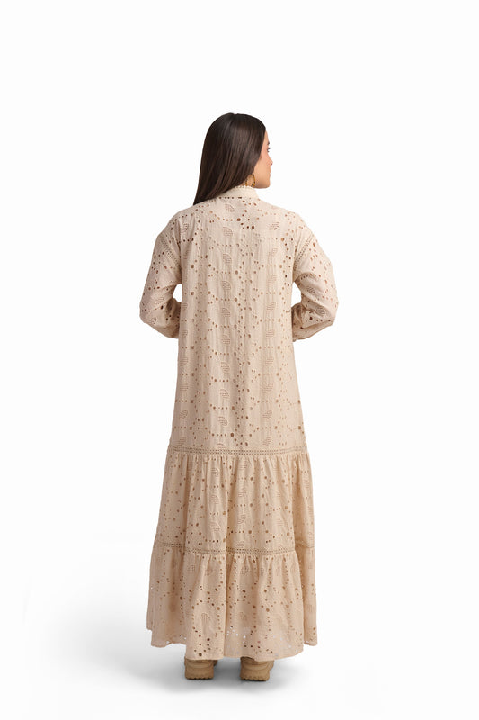 Beige Tiered Printed Maxi Dress