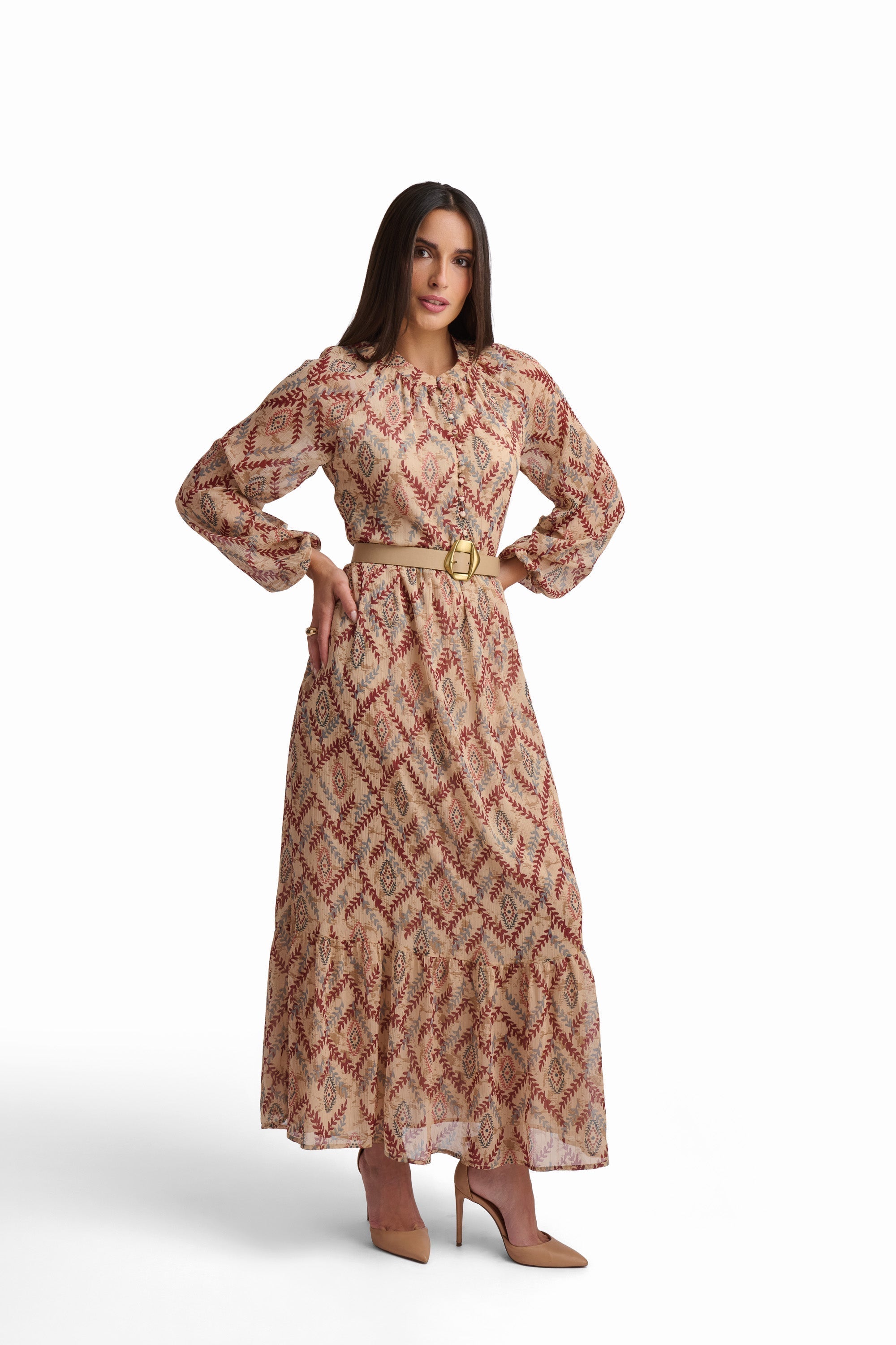 Printed Long Sleeve Maxi Dress