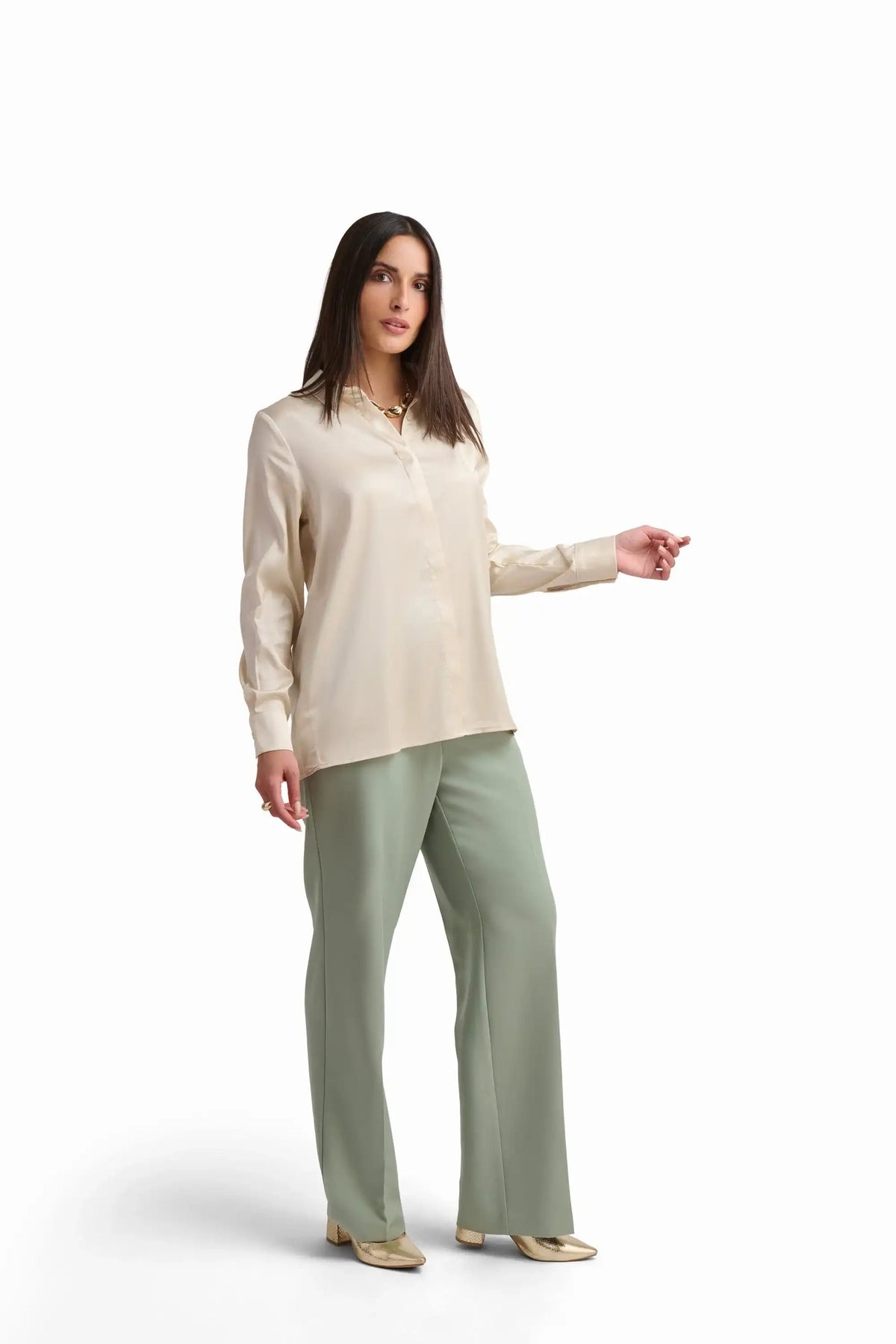 Light Green Straight-Leg Trousers