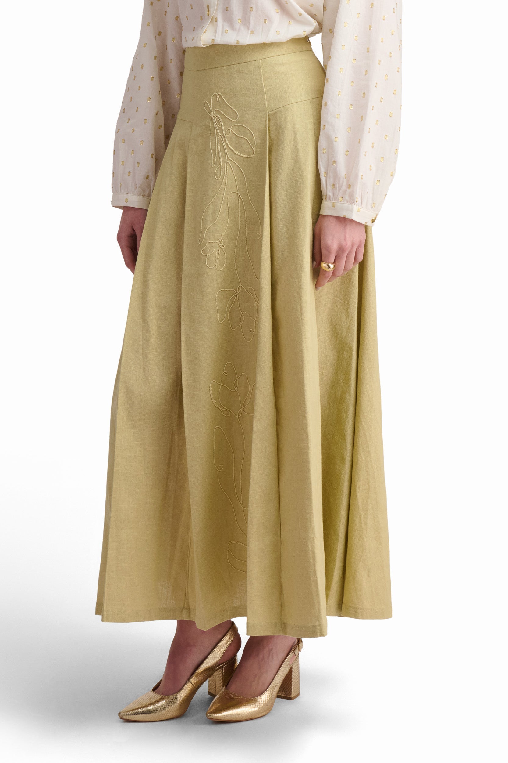 Embroidered Beige Maxi Skirt