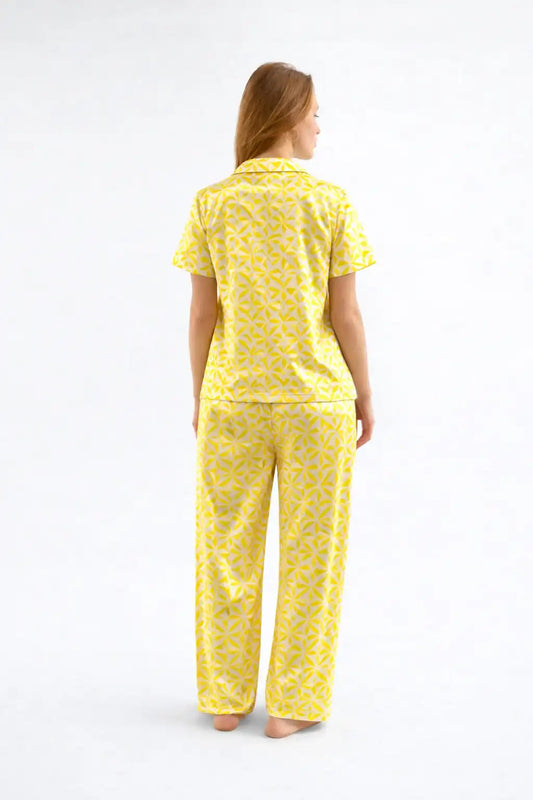 Yellow Geometric Print Full Pajama Set