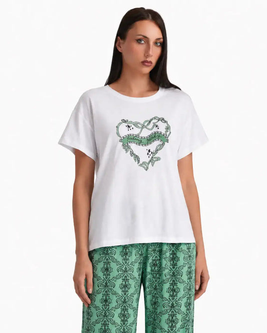 Floral Heart Print Full Pajama Set