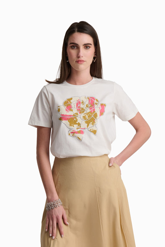 Golden Bloom Graphic Cotton T-Shirt