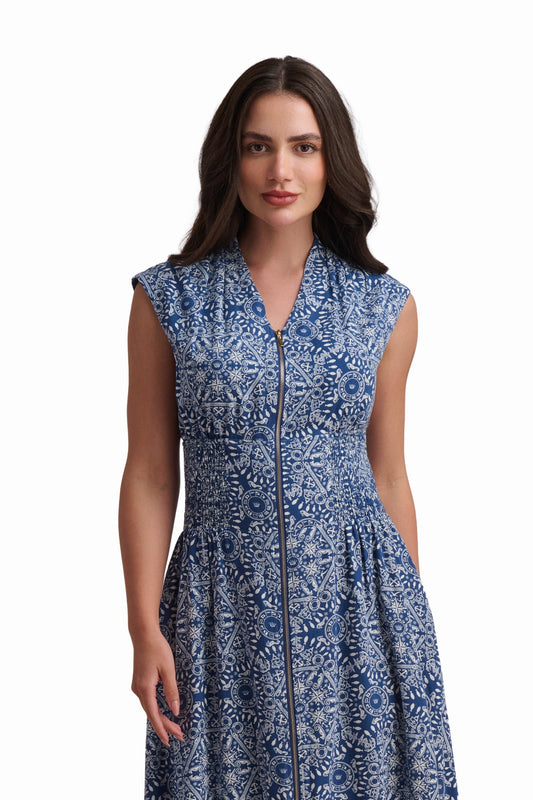 Azure Mosaic Sleeveless Maxi Dress