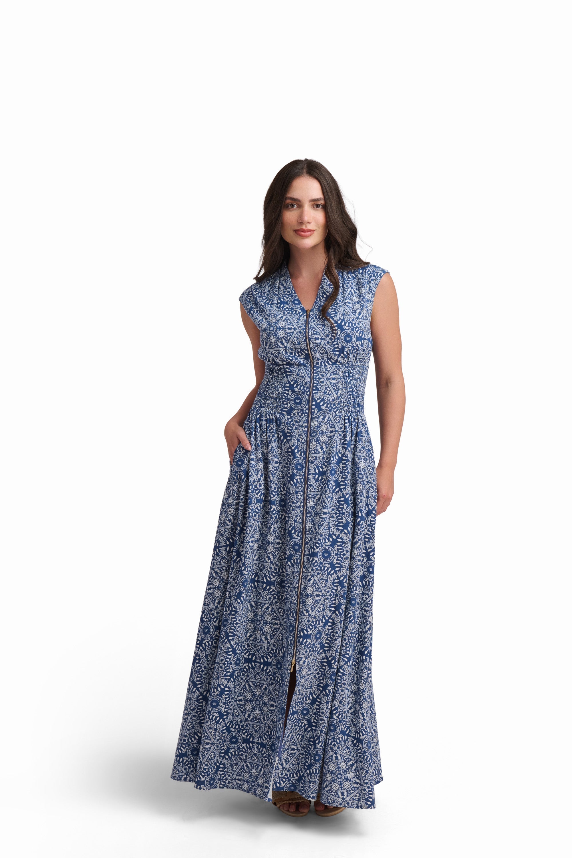Azure Mosaic Sleeveless Maxi Dress