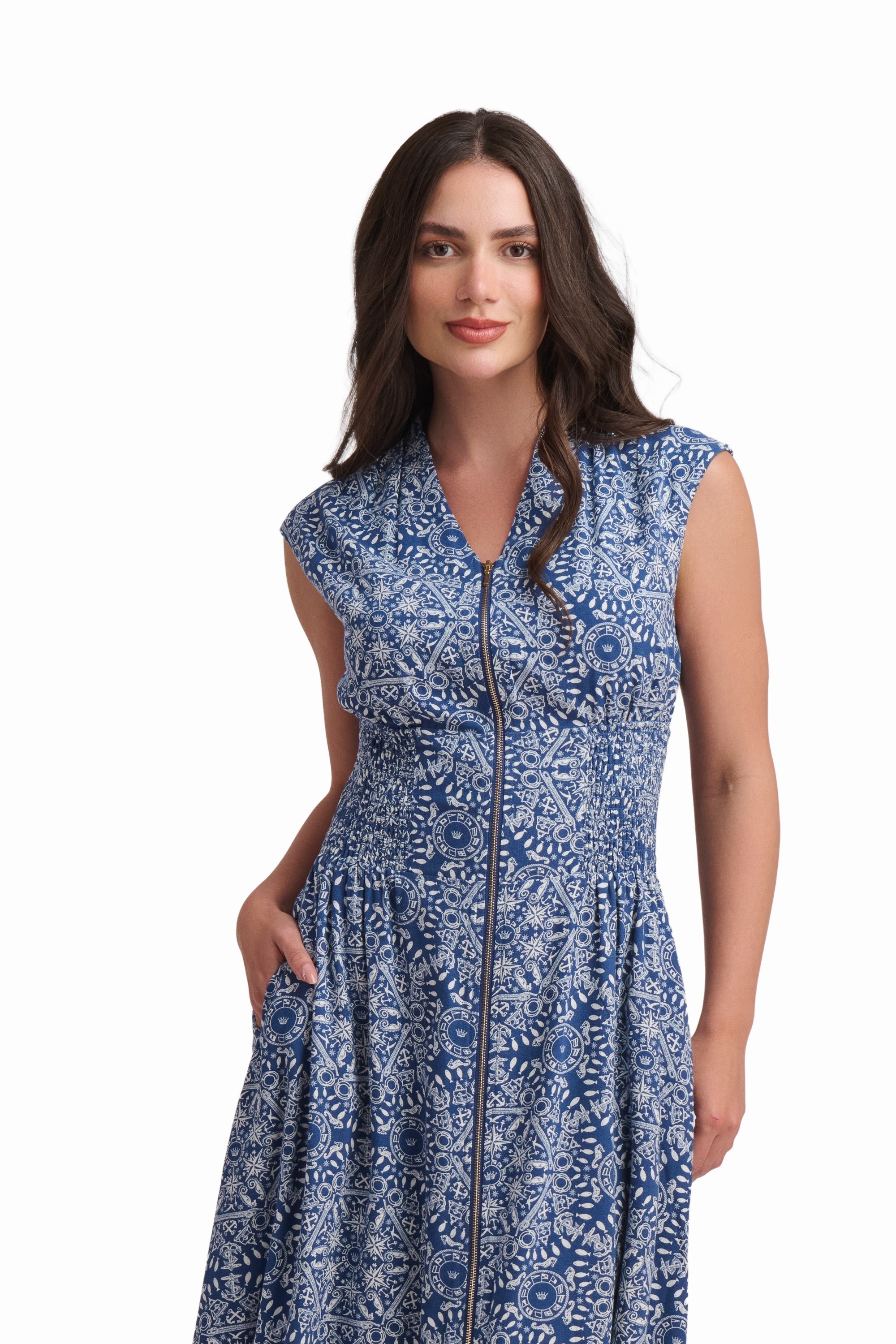 Azure Mosaic Sleeveless Maxi Dress