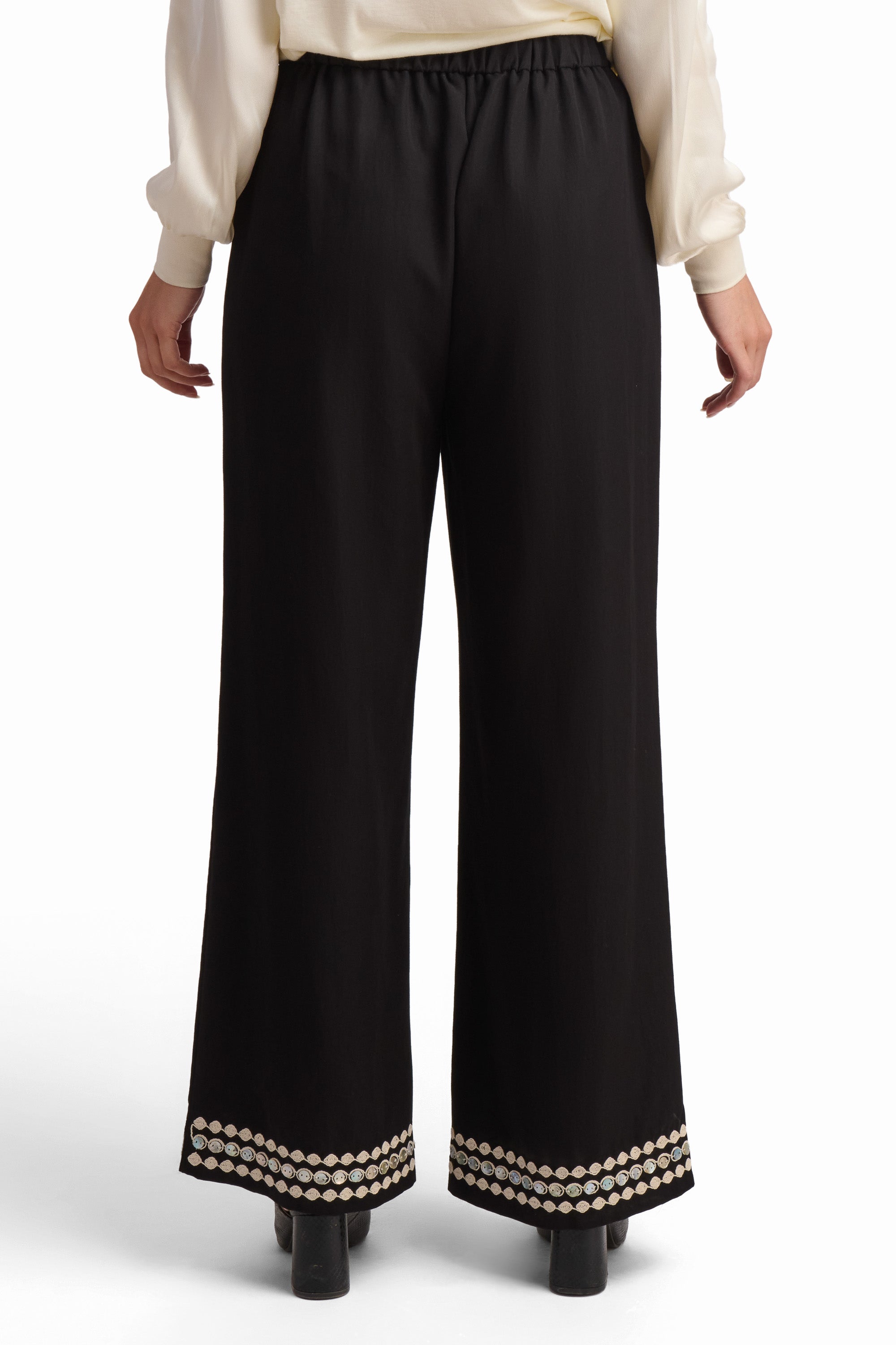 Black Wide-Leg Trousers with Hem Detail