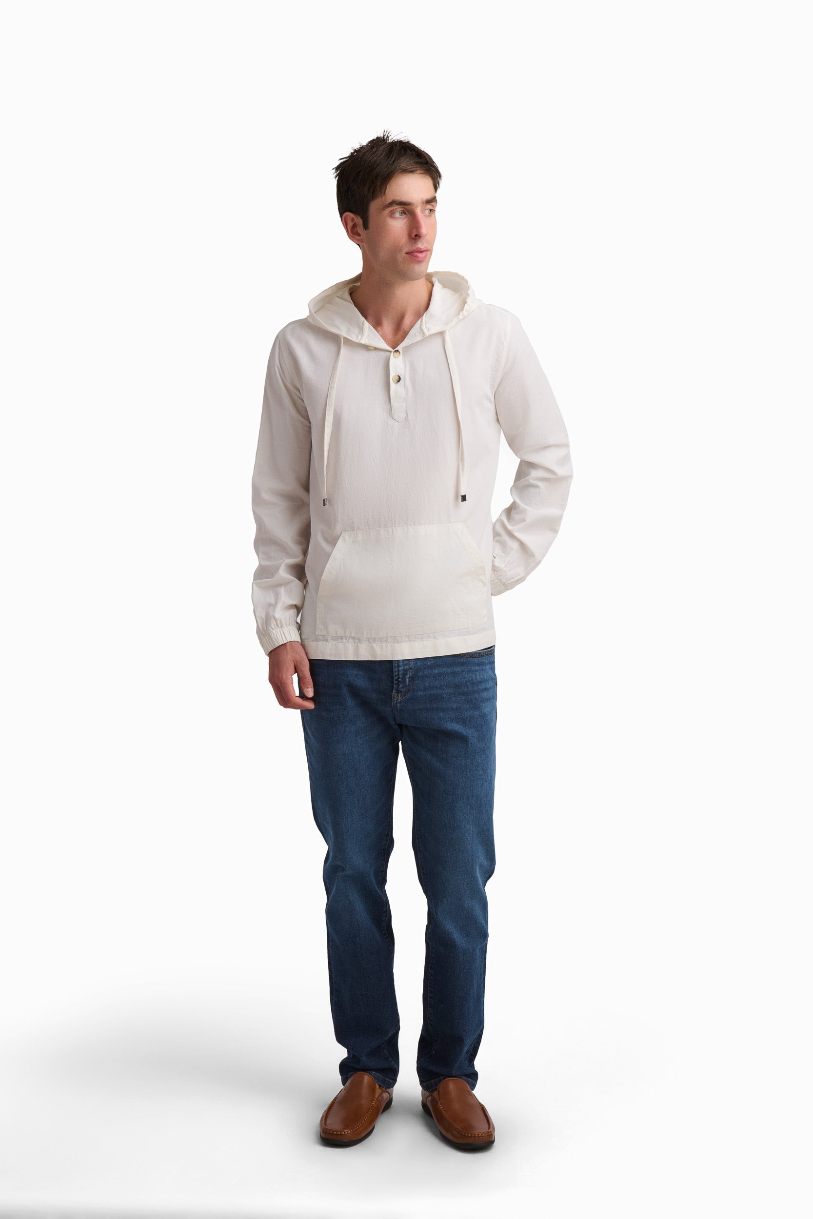 Men’s Off-White Linen Hooded Top