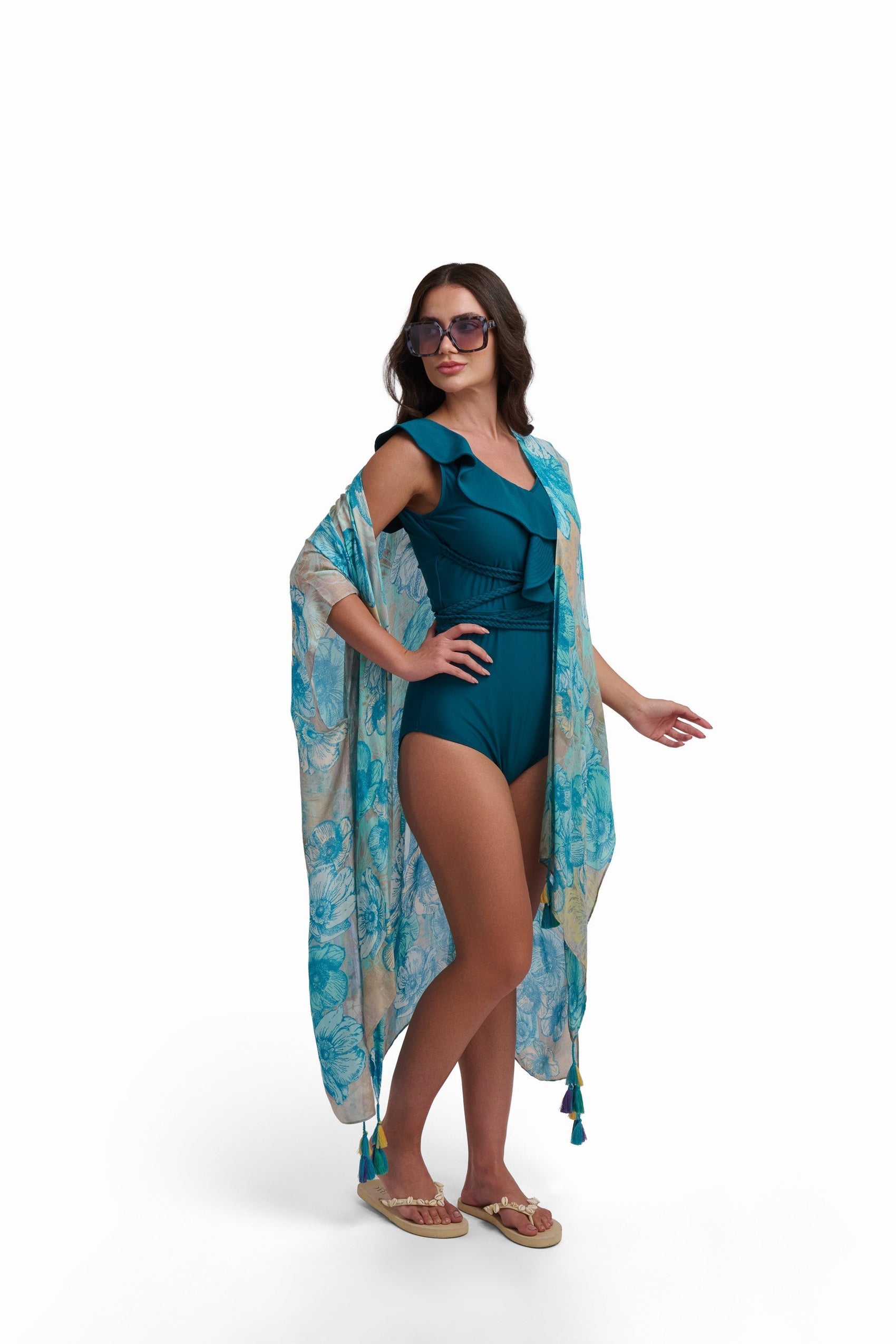Turquoise Printed Kimono