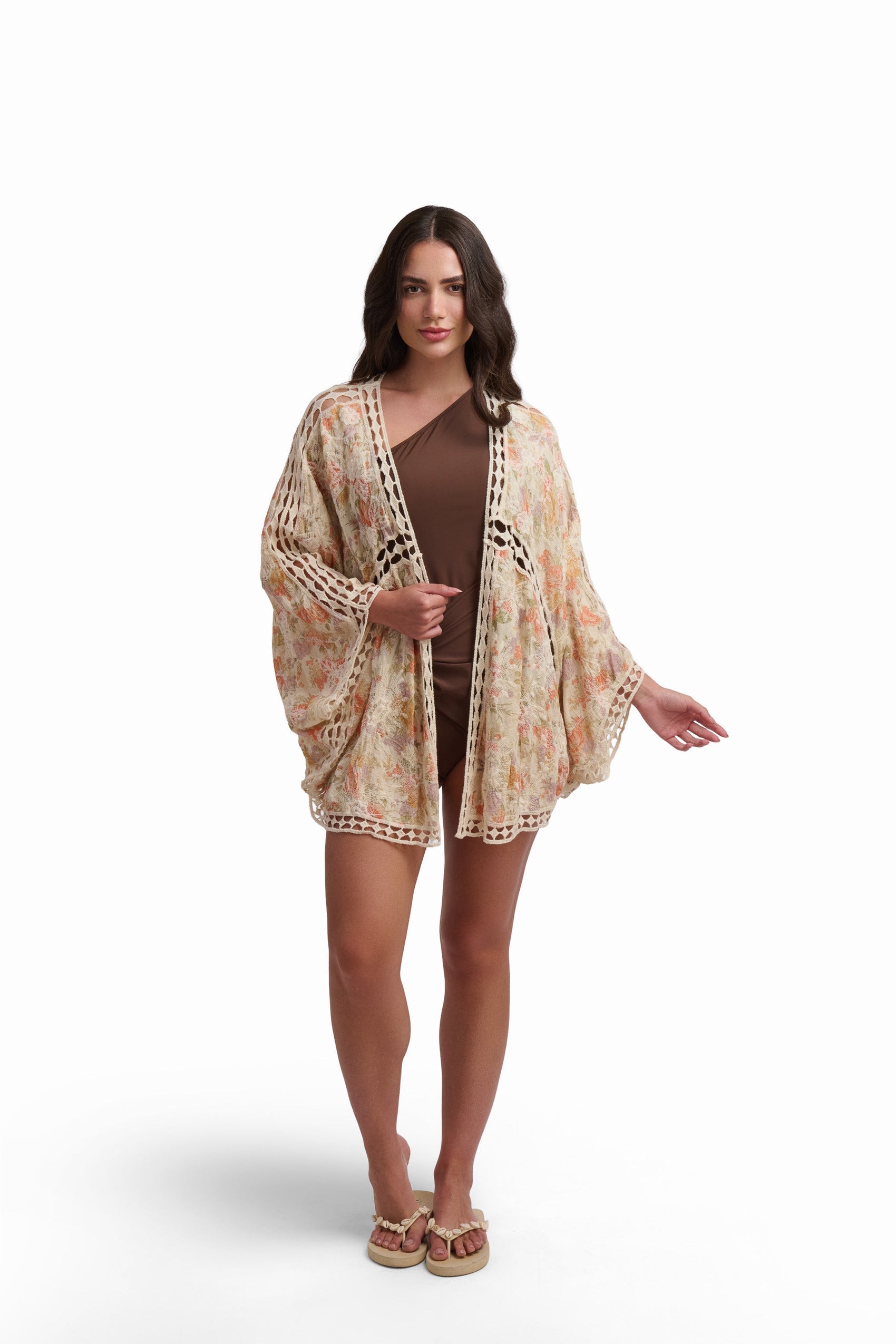 Beige Floral Kimono