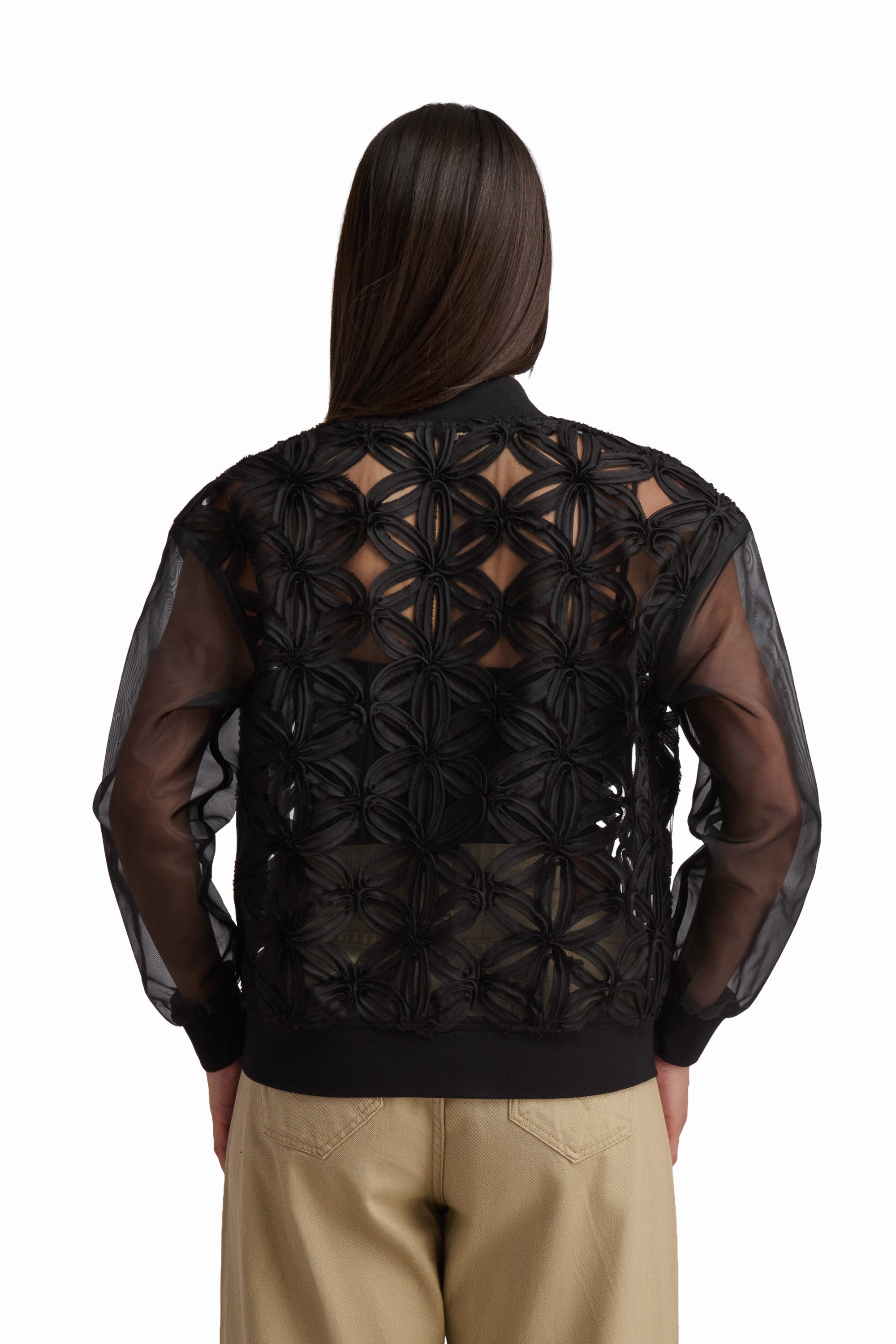 Black Floral Textured Zip Jacket